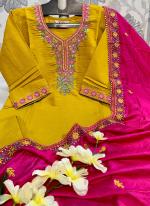 Pure Muslin Yellow Festival Wear Hand Work Readymade Kurti Set